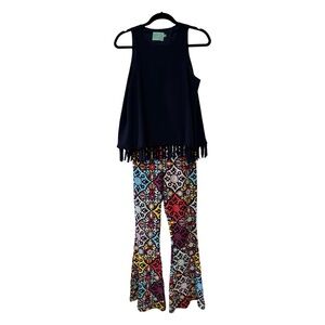Judith March Medium Colorful Patterned Women's Jumpsuit Fringe Bellbottom